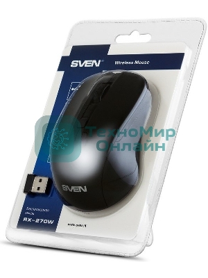 Мышь беспроводная SVEN RX-270W черный, 1600 dpi, радиоканал, USB, кнопки - 4