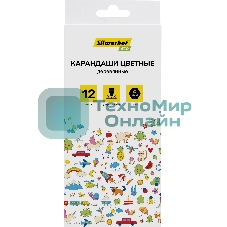 Карандаши цветные Silwerhof Eco 2.65 мм, шестигранный профиль, дерево, ассорти, 12 цветов, коробка с европодвесом