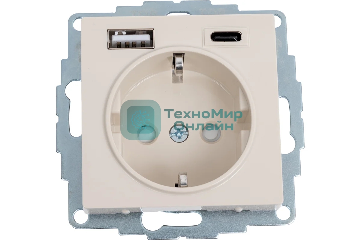 Розетка 16А с USB A+C (5В/2,4А/3 А, 2х5В/1,5А), мех SE AtlasDesign Бежевый