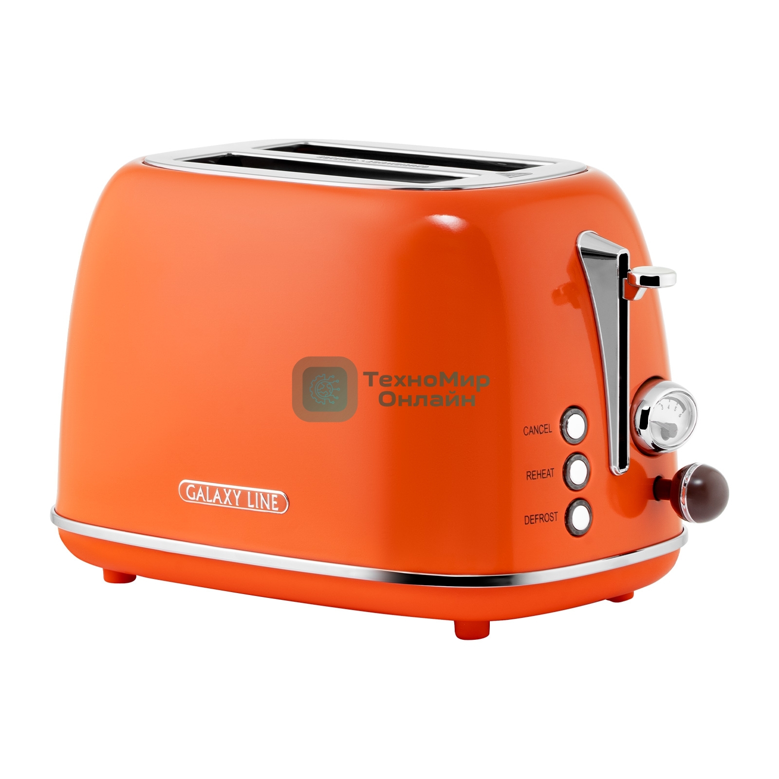 Тостер Galaxy Line GL 2921, апельсиновый фреш, металл, 900 Вт, 6 степеней поджарки