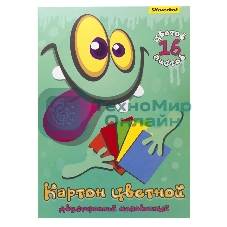 Картон цветной Silwerhof двусторонный мелованный, 16л. 16цв. A4 Монстрики папка