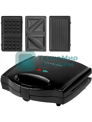 Сэндвич-тостер Galaxy Line GL 2959, черный, со съемными пластинами, 800 Вт