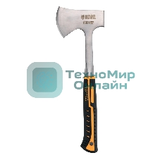 Топор Denzel цельнометаллический, 600 г, двухкомпонентная обрезиненная рукоятка, изогнутый хват