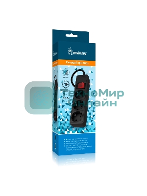 Сетевой фильтр 16А, 3500 Вт, 3 гнезда, без з/ш, с з/к, ПВС 3x1.0, 1,8 м, черный (SBSP-3-18-K)