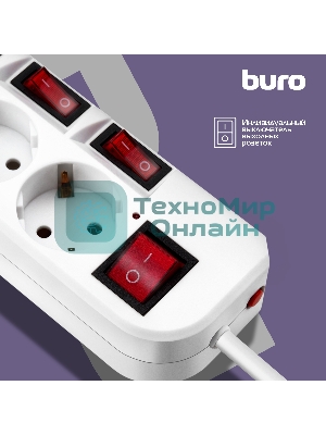 Сетевой фильтр Buro 500SH-1.8-SW-W 1.8 м, 5 розеток, белый, коробка