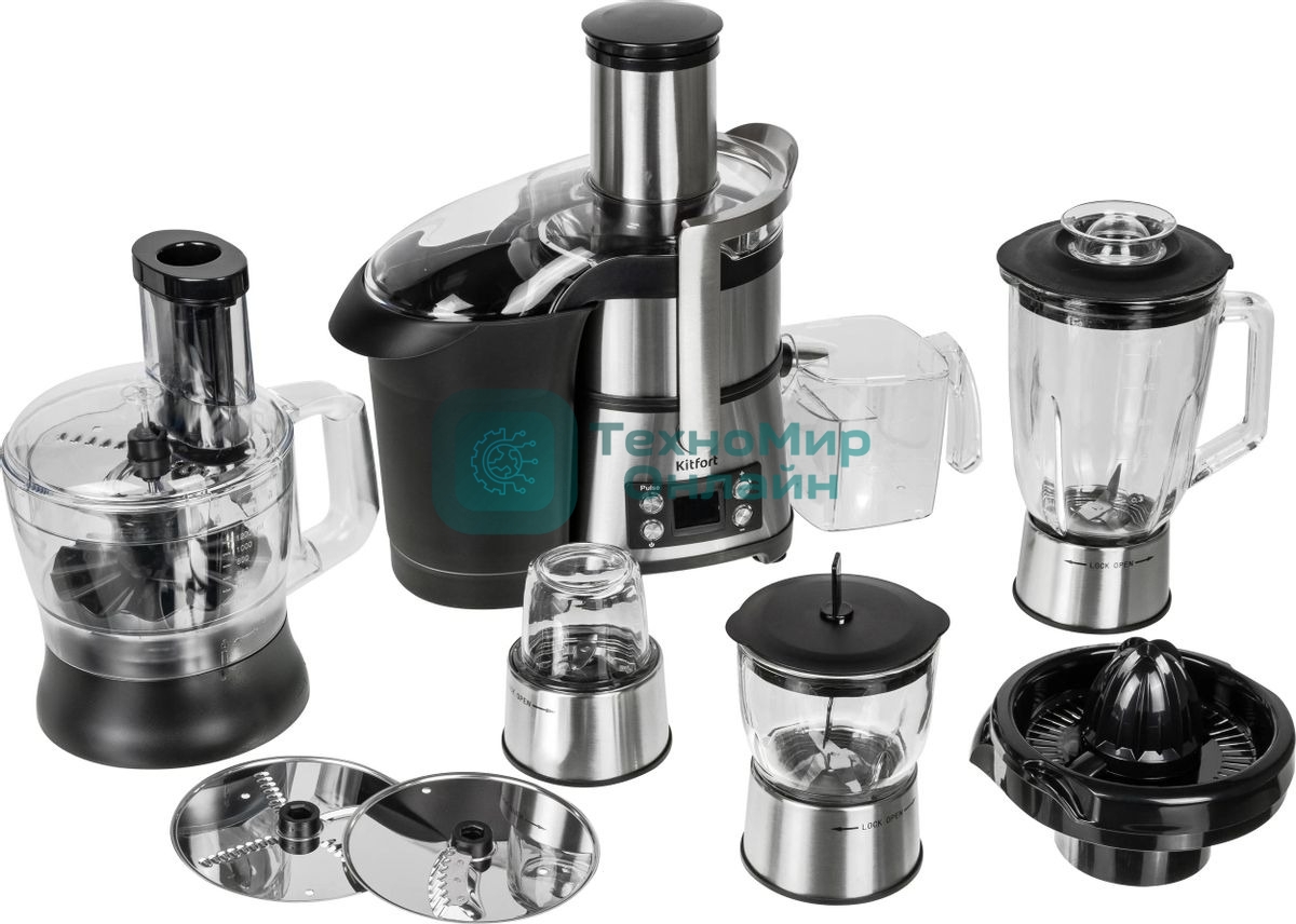 Кухонный комбайн Kitfort KT-1395 800Вт серебристый/черный