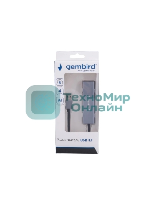 Концентратор USB 3.0 Gembird UHB-C464, 4 порта, кабель 17см, алюминий