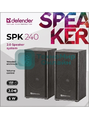 Акустическая система Defender SPK-240 2.0 черный (2x3 Вт, USB пит, раз. д. науш.)