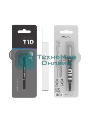 Термопаста ALSEYE T10 Thermal conductivity: 13.9W/m-k Color: Gray Conductivity: non-conductive specific gravity: 2.7g/cm³@25℃ Capacity: 1.2мл Weight: 2G