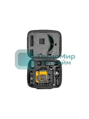 Лазерный уровень мультипризменный Denzel DLV-360-3C, 30 м, зеленый луч, Li-Ion 2,4 Aч, кейс