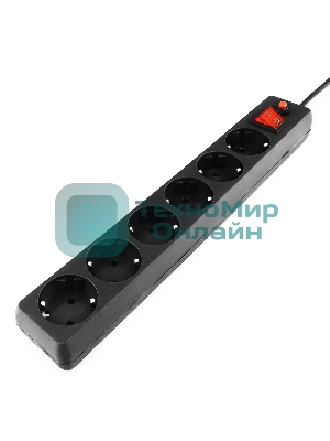 Сетевой фильтр Гарнизон 6 р, 10А, 3 м, ур.защиты 4, черный, пакет