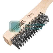 Щетка зачистная Denzel 5-и рядная, прямая проволока из нержавеющей стали с деревянной ручкой, EFP