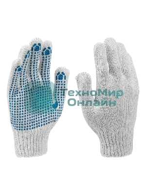 Перчатки трикотажные Сибртех х/б, 200 пар, ПВХ точка, 6 нитей, 10 класс