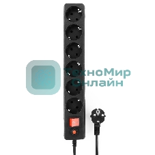 Сетевой фильтр Гарнизон 6 р, 10А, 3 м, ур.защиты 4, черный, пакет