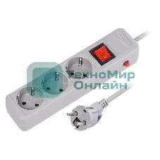 Сетевой фильтр 16А, 3500 Вт, 3 гнезда, без з/ш, с з/к, ПВС 3x1.0, 1,8 м, серый (SBSP-3-18-G)