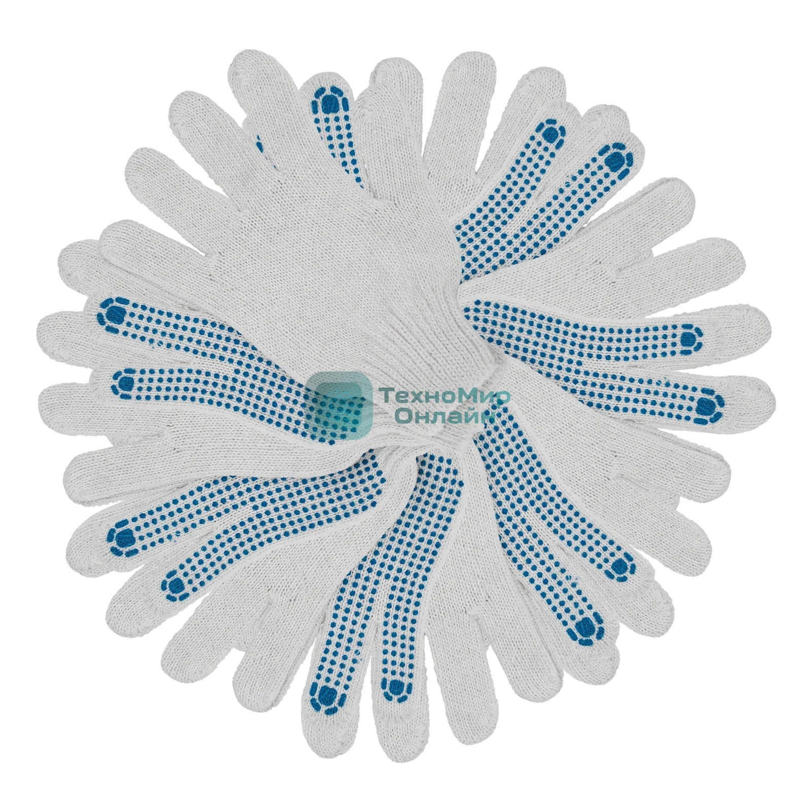 Перчатки трикотажные Сибртех х/б, 200 пар, ПВХ точка, 6 нитей, 10 класс