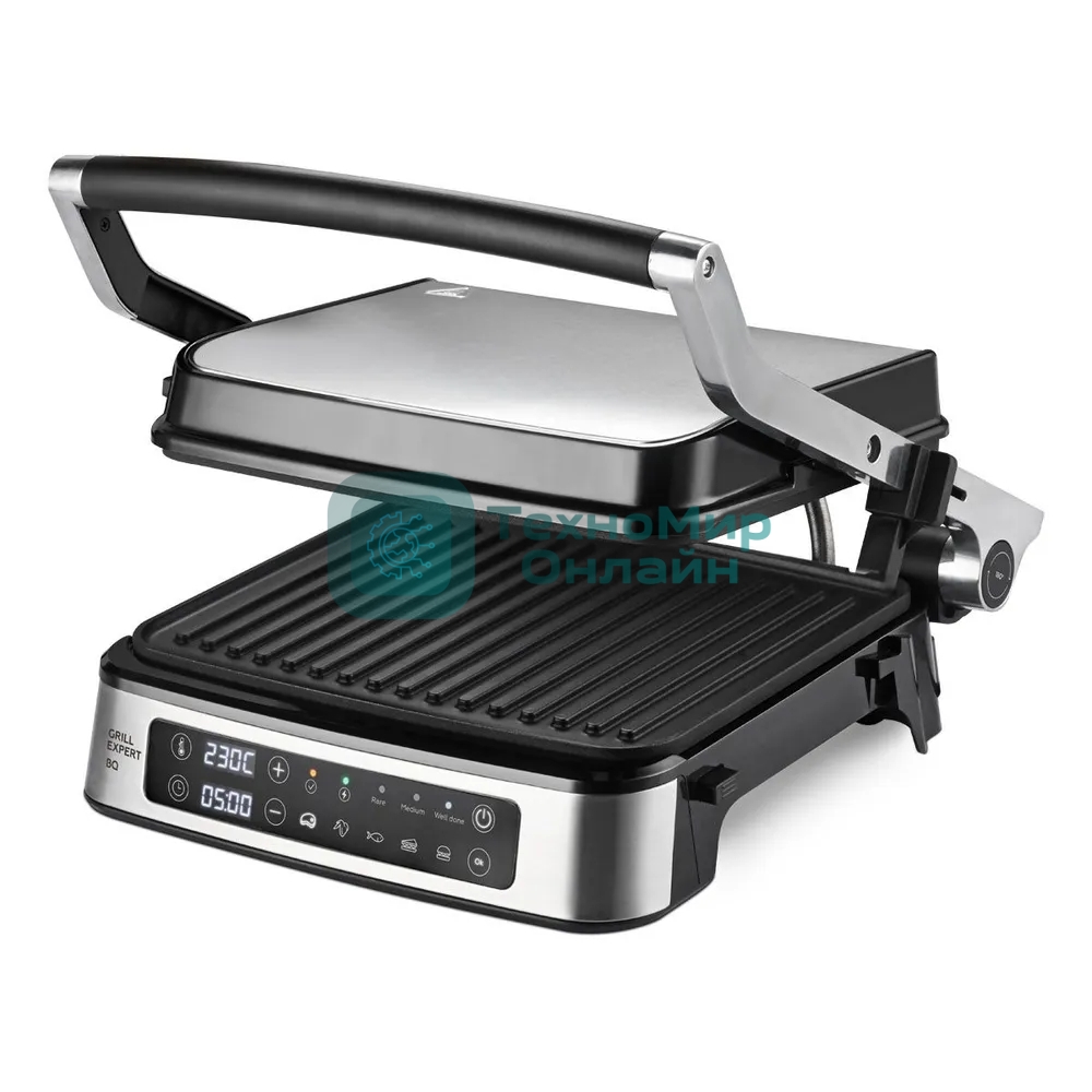 Гриль электрический BQ GR1008 Metallic Gray. Мощность:2200 Вт, Съемные пластины, Сенсорное управление, Две съемные пластины из литого алюминия с антипригарным покрытием, 5 автоматических режимов и возможнсть индивидуальной настройки, Крышка прибора открывается на 180 градусов, увеличивая рабочую поверхность в 2 раза для приготовления блюд барбекю, Регулировка высоты верхней пластины в зависимости от толщины продукта