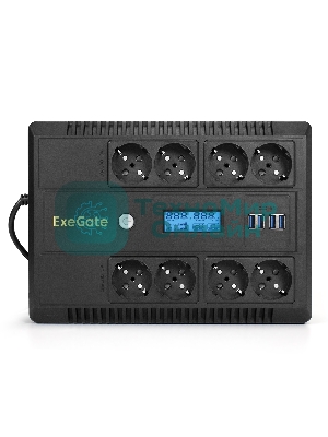 Источник бесперебойного питания ExeGate NEO Smart BU-600.LCD.AVR.5SH 600VA/360W, цветной LCD-дисплей, AVR, 5*Schuko, черный