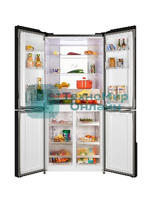 Холодильник Nordfrost RFQ 510 NFGB черный трехкамерный инвертер 286/141 л морозилка снизу, No Frost, Side by Side