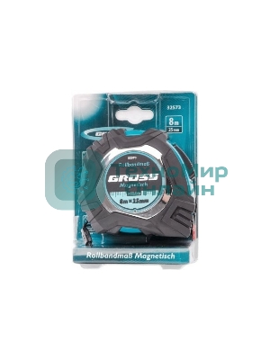 Рулетка Gross Magnetisch, 8 м х 25 мм, обрезин. корпус, автоматич. фиксация, нейлон. покр., магн. зацеп