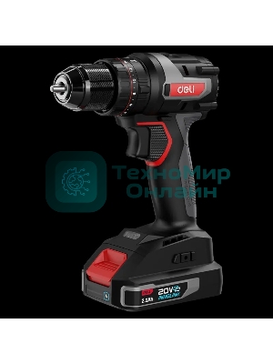 Дрель-шуруповерт Deli DE-CZ20-2D2, 20 В, 2 Ач, 50 Нм, бесщеточный, ударный