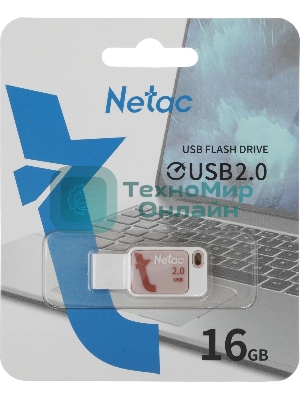 Флешка USB Netac UA31 (NT03UA31N-016G-20P), 16Gb, USB 2.0, R/W 110/45, розовый/белый
