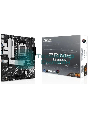 Материнская плата ASUS PRIME B850M-K, AM5, AMD B850, 2xDDR5, 4xSATA, 2xM.2, 1xPCIe 5.0 x16, 1xPCIe 4.0 x8, 1xDP (v1.4), 1xHDMI (v2.1), 1x2.5Gb LAN, 2xUSB-A 10Gbps, 2xUSB-A 5Gbps, 4xUSB-A 2.0, 3x3.5 мм, 7.1, mATX