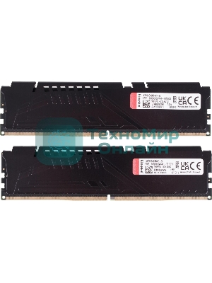 Оперативная память Kingston Fury Beast, DDR5, 32GB (2x16GB), 5200MHz, CL40, DIMM, радиатор, черный