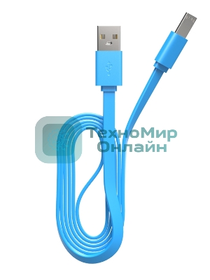 Кабель Maxvi MC-01LF blue USB-A - microUSB, 2A Плоский кабель, ток макс. нагрузки 2А, макс. напряжение 5V; стандарт USB 2.0; длина разъема microUSB 10 мм, длина 1м, материал PVC, синий