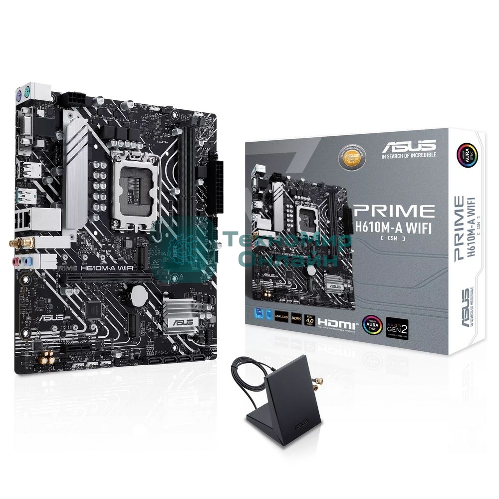 Материнская плата ASUS PRIME H610M-A WIFI, LGA 1700, Intel H610, 2xDDR5, 4xSATA, 2xM.2, 1xPCIe 4.0 x16, 1xDP, 1xHDMI, 1xVGA, 1x1Gb LAN, 1xUSB 3.2 Gen 2, 4xUSB 2.0, 3x3.5 мм, 7.1, mATX