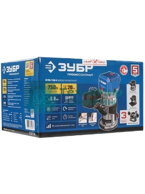 Кромочный фрезер ЗУБР Профессионал 750 Вт, сумка, 3 основания, (ФПК-750Н)
