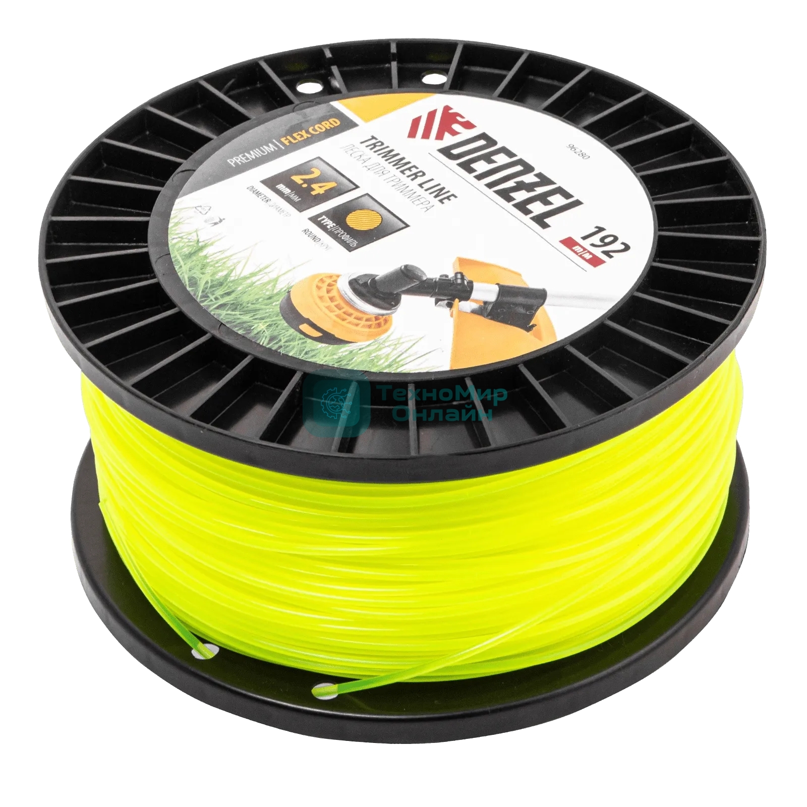 Леска для триммера Denzel круглая, 2,4мм х 192м, на DIN катушке FLEX CORD