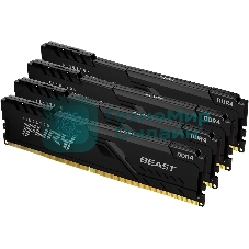 Оперативная память Kingston Fury Beast, DDR4, 64GB (4x16GB), 3200MHz, CL16, DIMM, с радиатором, черный