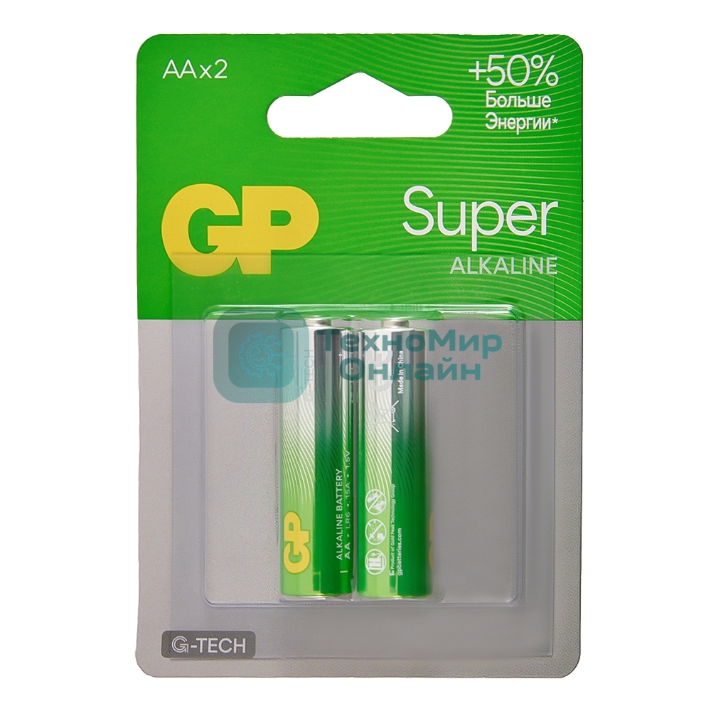 Алкалиновые батарейки GP Super Alkaline G-Tech 15А АA - 2 шт. на блистере