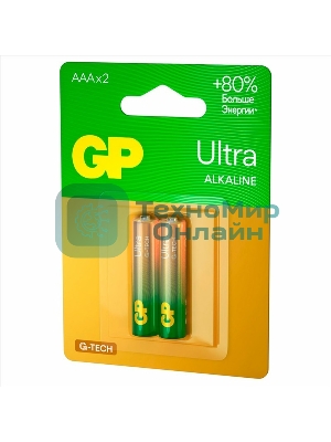 Алкалиновые батарейки GP Ultra Alkaline G-Tech 24А AАA - 2 шт. на блистере