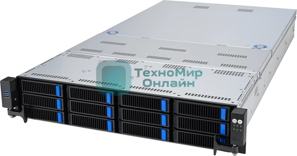 Серверная платформа ASUS RS720-E11-RS12U, 2U, 2 x LGA4677, 32 DIMM DDR5, 12=8 x NVMe/SAS*/SATA + 4 NVMe/SATA hs, 2 x M.2 slot, 2 x 10Gbe (X710) RJ45 port,Up to 8 slots PCIe 5.0, 1 x OCP 3.0, 1+1 1600W
