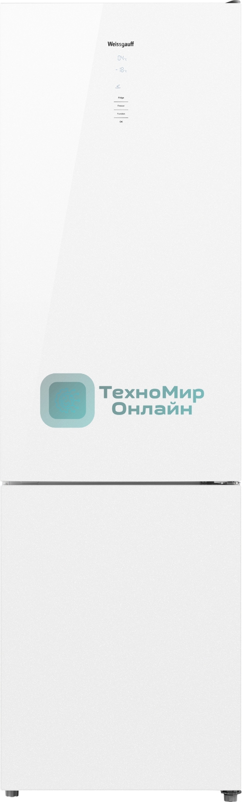 Холодильник Weissgauff WRK 1850 D Full NoFrost белое стекло двухкамерный 223/94 л морозилка снизу