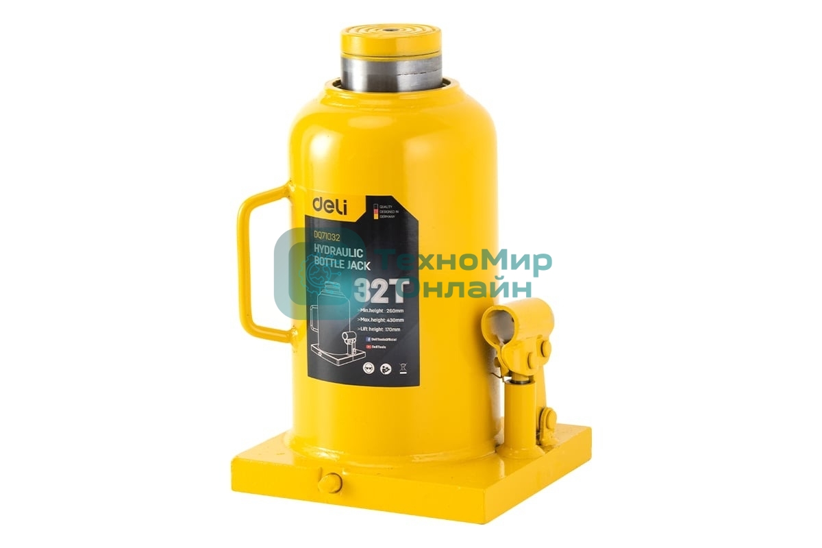 Домкрат бутылочный гидравлический Deli DQ71032 макс.грузоподъемность 32 т