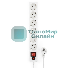 Сетевой фильтр Гарнизон ECL-6-W-5, 6 р, 10А, 5 м, ур.защиты 4, белый, пакет