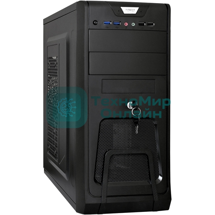 Компьютерный корпус Miditower ExeGate CP-603UB-UNS400 (ATX, БП UNS400 с вент. 12см, 2хUSB, аудио, черный)