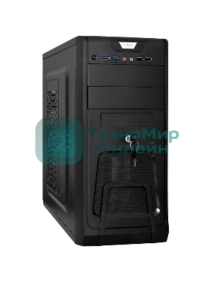 Компьютерный корпус Miditower ExeGate CP-603UB-UNS400 (ATX, БП UNS400 с вент. 12см, 2хUSB, аудио, черный)