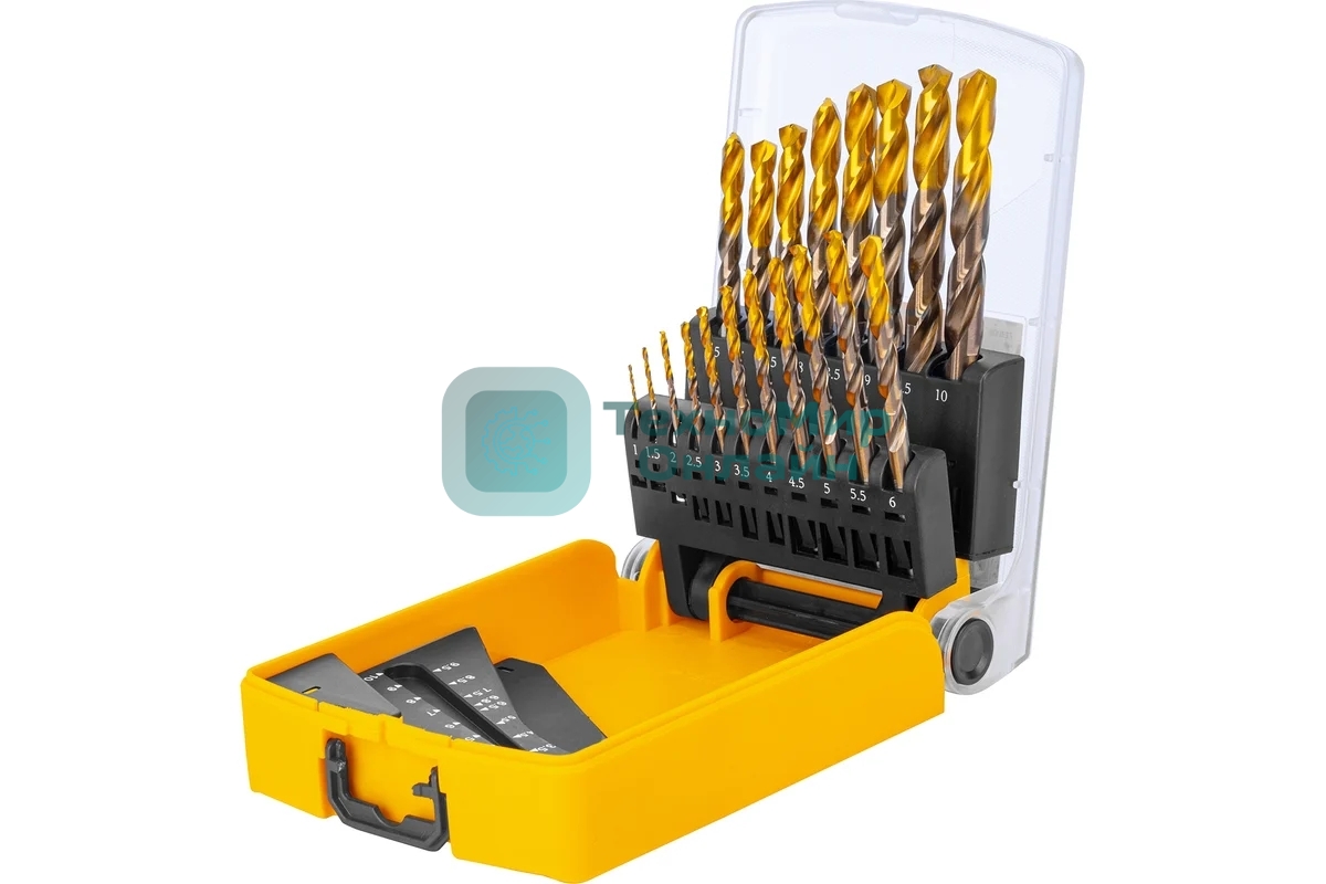 Набор сверл по металлу Denzel 1-10 мм, Р6М5К8-TiN, Golden Tip, 19 шт