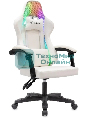 Кресло игровое Knight Wolf RGb белый эко.кожа/сетка, крестов. пластик