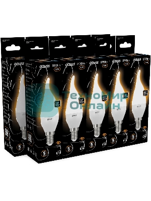 Лампа светодиодная Gauss 9.5Вт цок.:E14 свеча 220B св.свеч.бел.теп. (упак.:10шт) (104101110)