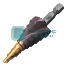 Сверло ступенчатое Denzel 4-6-8-10-12-14-16-18-20 мм, Р6М5К5, 6-гр. хвостовик 723613