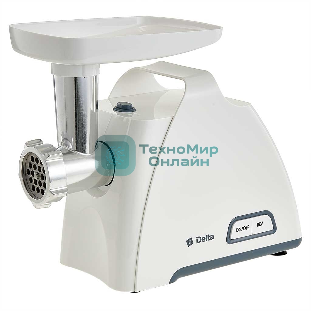 Мясорубка электрическая DELTA DL-6104M белый, 2000 Вт, 1.8 кг/мин, реверс, защита от перегрузки, насадки - 5