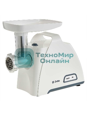 Мясорубка электрическая DELTA DL-6104M белый, 2000 Вт, 1.8 кг/мин, реверс, защита от перегрузки, насадки - 5