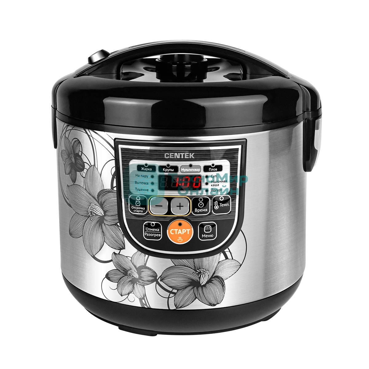 Мультиварка Centek CT-1498 Ceramic черный, сталь 700 Вт, 5.0л, КЕРАМИЧЕСКОЕ ПОКРЫТИЕ ЧАШИ, 10 пр-м.