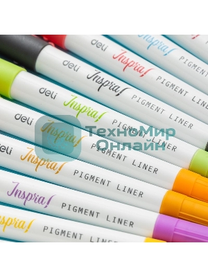 Набор ручек капиллярных Deli Inspira (EU302), d=0.5мм, ассорти чернила, игловидный пишущий наконечник, линия 1.0мм, 12 цветов