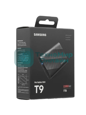 Внешний SSD Samsung T9, 1TB, USB 3.2 Gen 2x2 Type-C, R/W 2000/1950, черный
